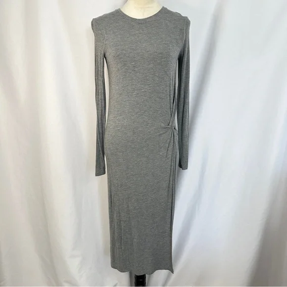 BCBG Maxazria Twist Front Midi Long Sleeve Dress Womens‎ Size XXS Heather Gray - Picture 3 of 16